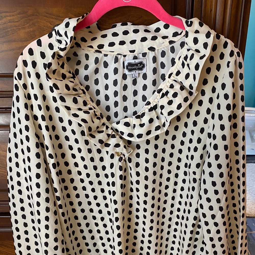 Mud pie Ruffle Neck Tunic Top Large